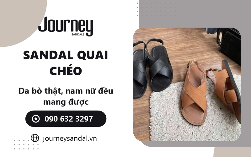 sandal quai chéo da bò nam nữ