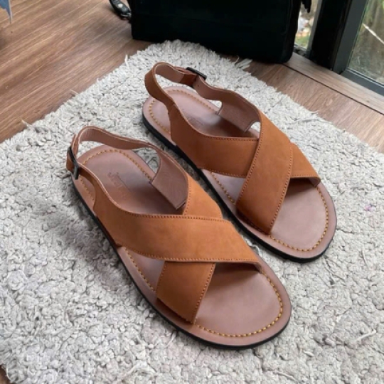 Sandal quai chéo da bò nam nữ Journey màu đen nâu size 35 46